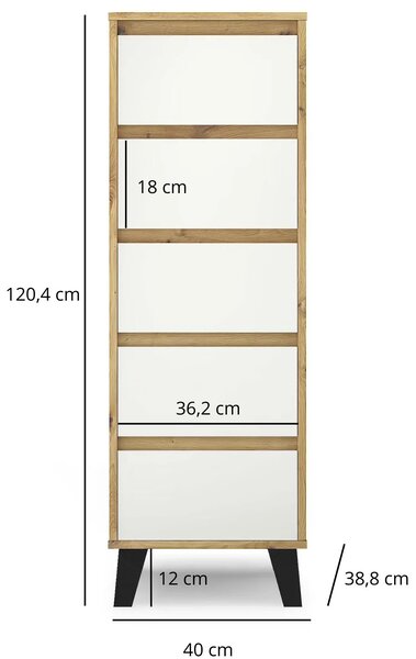 Wysoka komoda na nóżkach z 5 szufladami dąb artisan + biały M0-S86