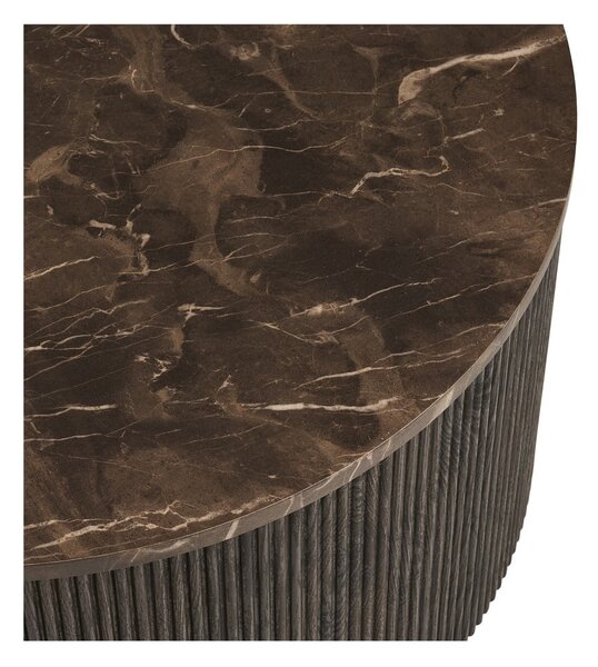 Ciemnobrązowy okrągły stolik z blatem w dekorze marmuru ø 80 cm Rota – House Nordic