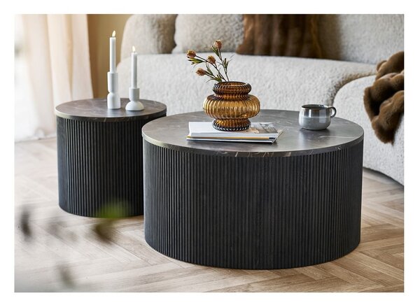 Ciemnobrązowy okrągły stolik z blatem w dekorze marmuru ø 80 cm Rota – House Nordic
