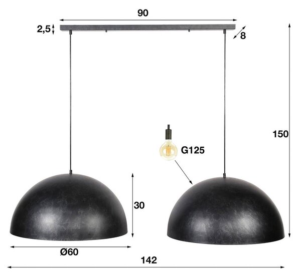 ZIJLSTRA Lampa wisząca Akardien, możliwość ściemniania, czarny, salon / jadalnia, metal, vintage