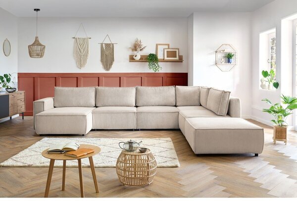 Kremowy sztruksowy narożnik (prawostronny/w kształcie litery U) Nihad modular – Bobochic Paris