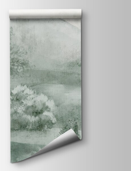 Fototapeta Krajobraz z drzewami i górami, Fototapety akwarelowa na ścianie, Popularne Fototapety, w01247v2 - Tapeko.pl