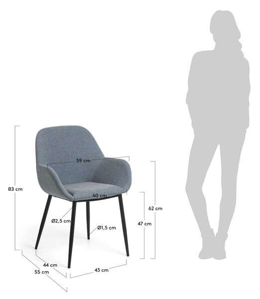 Niebieski tapicerowany fotel jadalniany Konna – Kave Home