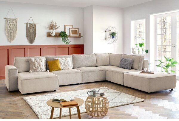 Kremowy sztruksowy narożnik (prawostronny/w kształcie litery U) Nihad modular – Bobochic Paris