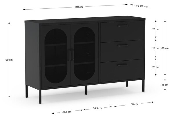 Czarna komoda 140x90 cm Diora – Marckeric