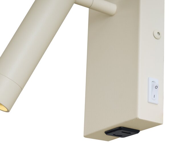 Nowoczesny kinkiet beżowy z regulacją i USB-C - Croft