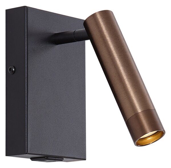 Nowoczesny kinkiet czarny z ciemnobrązowym regulowanym złączem USB-C - Croft
