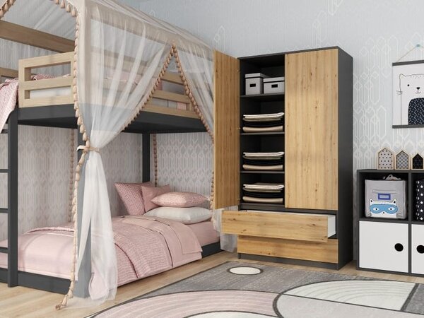 Szafa z półkami i szufladami 180cm antracyt z artisanem | Umeblowana.com