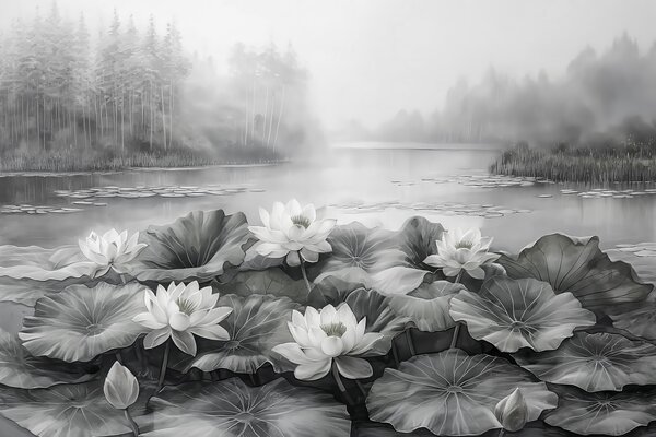 Fototapeta Grupa białych kwiatów na jeziorze, Fototapety Natura, Popularne Fototapety, w07957v1 - Tapeko.pl