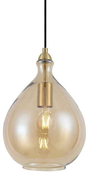 Nowoczesna lampa wisząca złota z bursztynowym szkłem - Traditional