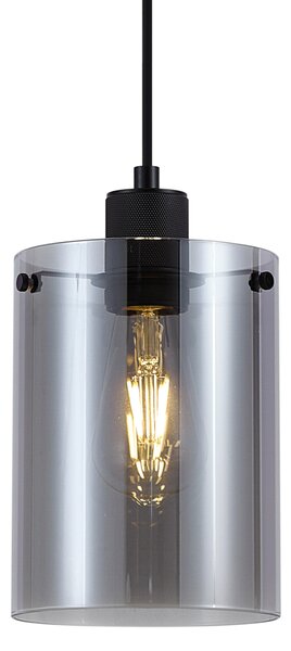 Designerska lampa wisząca czarna z przydymionym szkłem - Domo