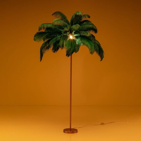 KARE Lampa stojąca designerska Feather Palm, mosiężny / złoty, salon / jadalnia, metal, design