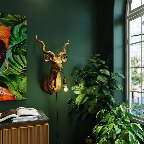 KARE Kinkiet designerski Animal Goat, mosiężny / złoty, salon / jadalnia, tworzywo sztuczne, design