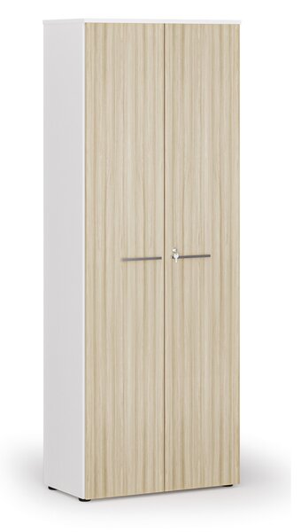 Szafa biurowa z drzwiami PRIMO WHITE, 800 x 420 x 2128 mm, biały/dąb naturalny