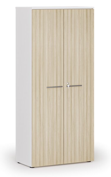 Szafa biurowa z drzwiami PRIMO WHITE, 800 x 420 x 1781 mm, biały/dąb naturalny