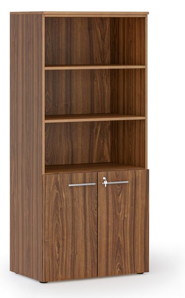 Szafa biurowa z drzwiami niskimi PRIMO WOOD, 800 x 500 x 1781 mm, orzech