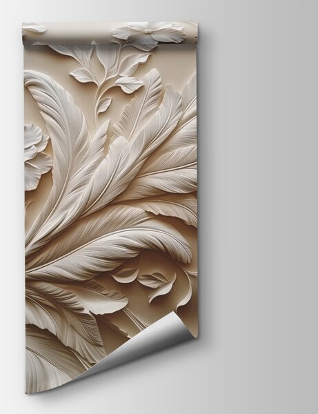 Fototapeta Biały kwiatowy wzór na ścianie, Fototapety 3d z kwiatami, Popularne Fototapety, w01356 - Tapeko.pl