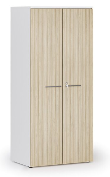 Szafa biurowa z drzwiami PRIMO WHITE, 800 x 500 x 1781 mm, biały/dąb naturalny
