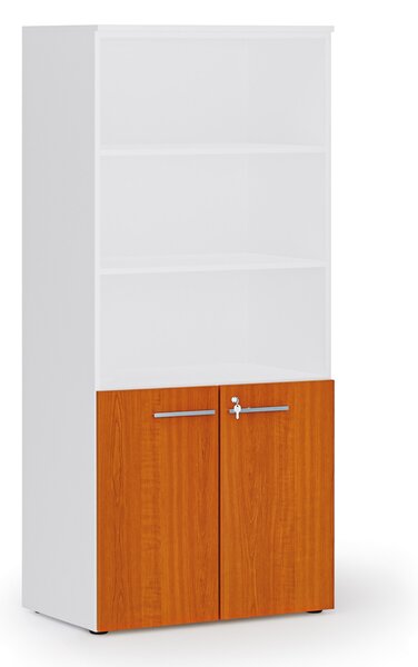 Szafa biurowa z drzwiami niskimi PRIMO WHITE, 800 x 500 x 1781 mm, biały/czereśnia