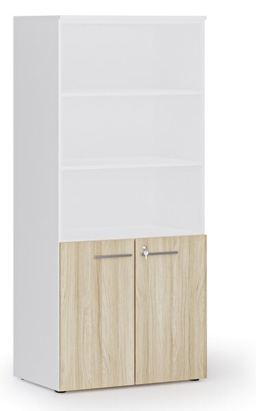 Szafa biurowa z drzwiami niskimi PRIMO WHITE, 800 x 500 x 1781 mm, biały/dąb naturalny