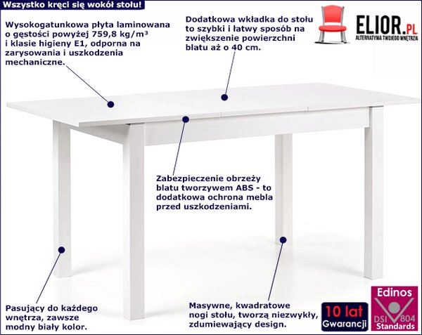 Rozkładany stół biały T1-N85
