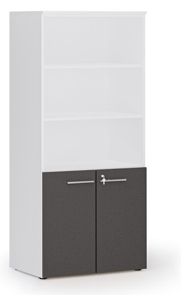 Szafa biurowa z drzwiami niskimi PRIMO WHITE, 800 x 500 x 1781 mm, biały/grafitowy