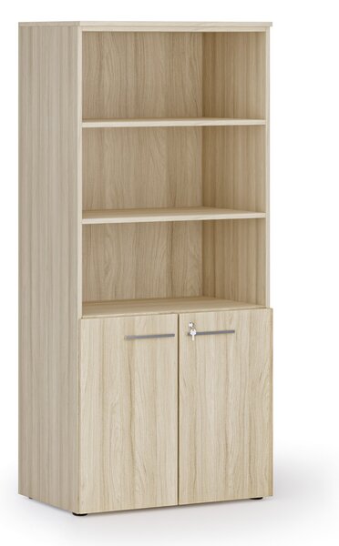 Szafa biurowa z drzwiami niskimi PRIMO WOOD, 800 x 500 x 1781 mm, dąb naturalny