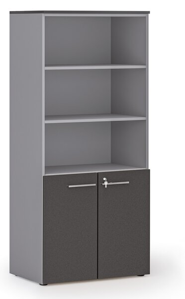 Szafa biurowa z drzwiami niskimi PRIMO GRAY, 800 x 500 x 1781 mm, szary/grafitowy