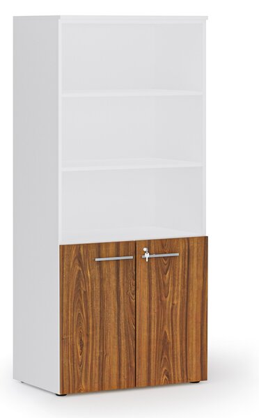 Szafa biurowa z drzwiami niskimi PRIMO WHITE, 800 x 500 x 1781 mm, biały/orzech