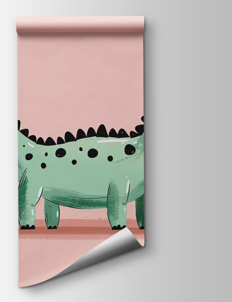 Fototapeta Kreskówkowy dinozaur z roślinami i liśćmi, Fototapety Dinozaury, Popularne Fototapety, w01357 - Tapeko.pl