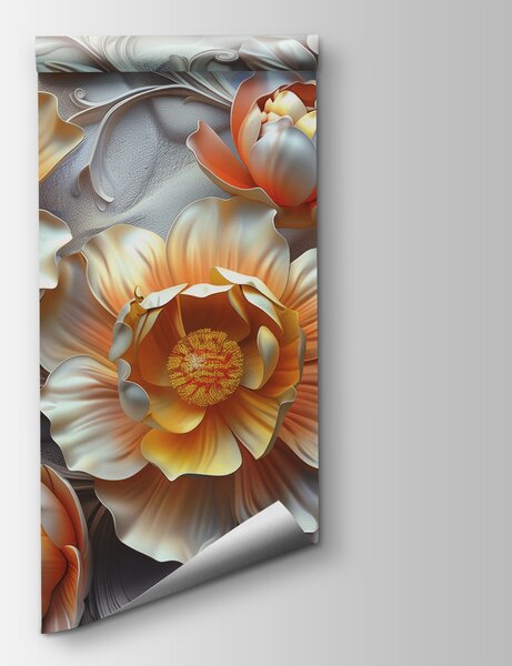 Fototapeta Tapeta z kwiatami i liśćmi, Fototapety 3d z kwiatami, Popularne Fototapety, w01427v1 - Tapeko.pl