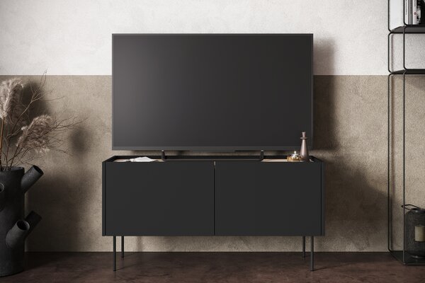 Szafka RTV Desin 120 cm z metalowymi nogami - czarny mat / dąb nagano