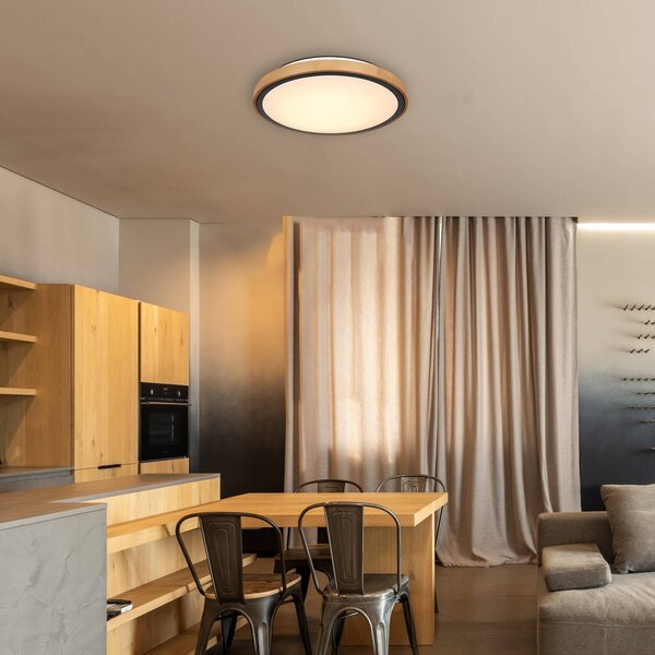 Globo Lampa sufitowa Bruno, jasne drewno, salon / jadalnia, drewno
