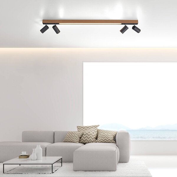 PURE Lampa sufitowa Lines Spot, możliwość ściemniania, jasne drewno, salon / jadalnia, aluminium