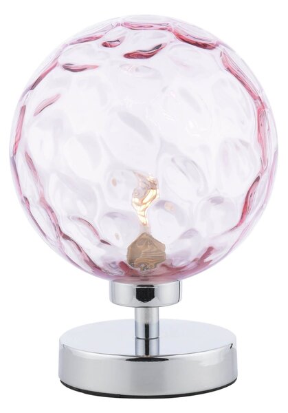 Lampa Stołowa Esben Table Lamp Polished Chrome Pink Dimpled 150mm Glass