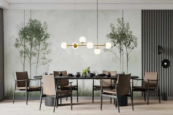Fototapeta Mglisty krajobraz z drzewami i trawą, Fototapety Natura, Popularne Fototapety, w01547v2 - Tapeko.pl