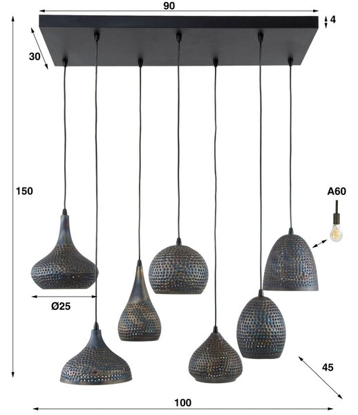 ZIJLSTRA Lampa wisząca Punchray, możliwość ściemniania, czarny, salon / jadalnia, metal