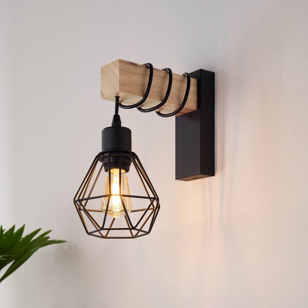 EGLO Kinkiet Townshend, możliwość ściemniania, czarny, salon / jadalnia, metal, vintage