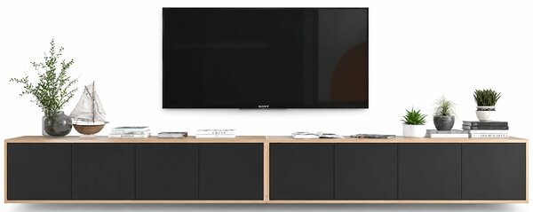 Zestaw wiszących szafek rtv dąb wotan + czarny S7-Z71