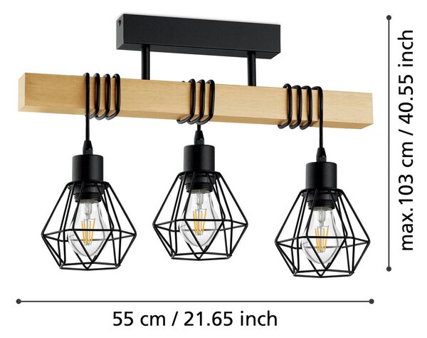 EGLO Lampa sufitowa Townshend 5, jasne drewno, salon / jadalnia, drewno, vintage