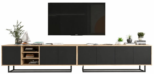 Zestaw stojących szafek rtv dąb wotan + czarny M4-E16