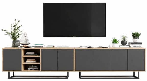 Zestaw stojących szafek rtv dąb wotan + grafit Z5-D03