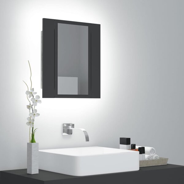 Szafka łazienkowa z lustrem i LED, szara, 40x12x45 cm, akryl