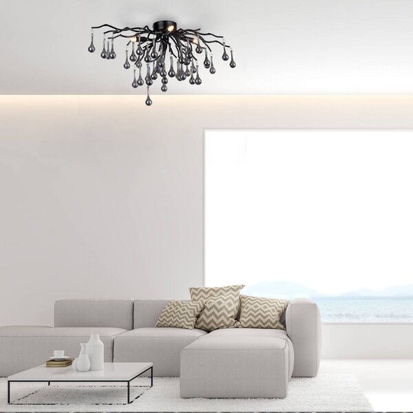 Paul Neuhaus Lampa sufitowa kryształowa Icicle, czarny, salon / jadalnia, aluminium