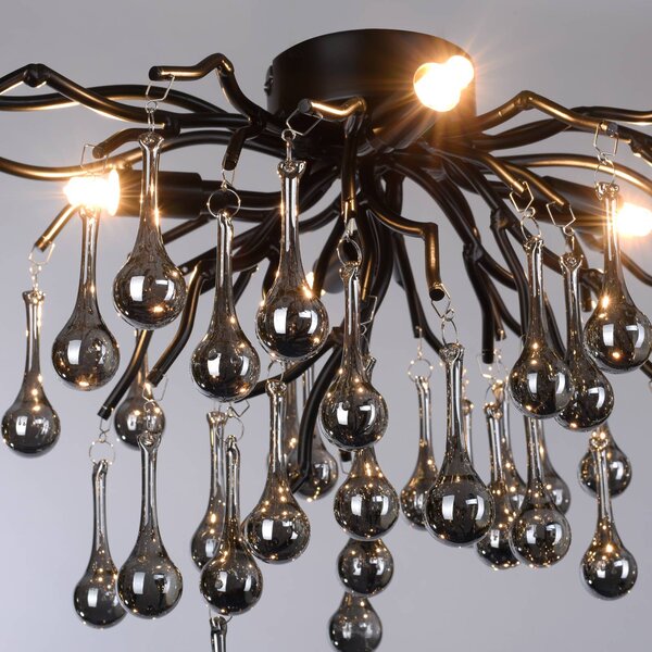 Paul Neuhaus Lampa sufitowa kryształowa Icicle, czarny, salon / jadalnia, aluminium