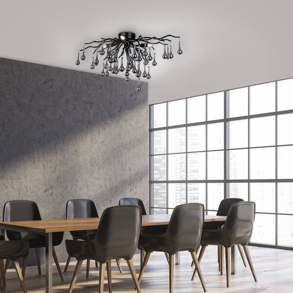 Paul Neuhaus Lampa sufitowa kryształowa Icicle, czarny, salon / jadalnia, aluminium
