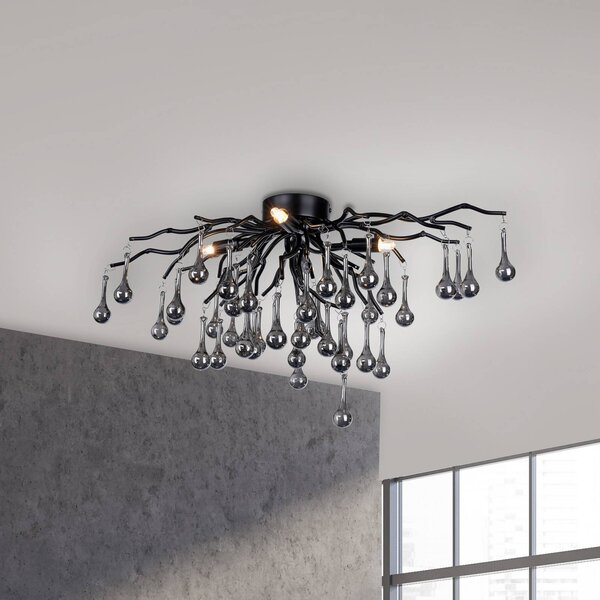 Paul Neuhaus Lampa sufitowa kryształowa Icicle, czarny, salon / jadalnia, aluminium