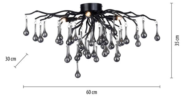 Paul Neuhaus Lampa sufitowa kryształowa Icicle, czarny, salon / jadalnia, aluminium