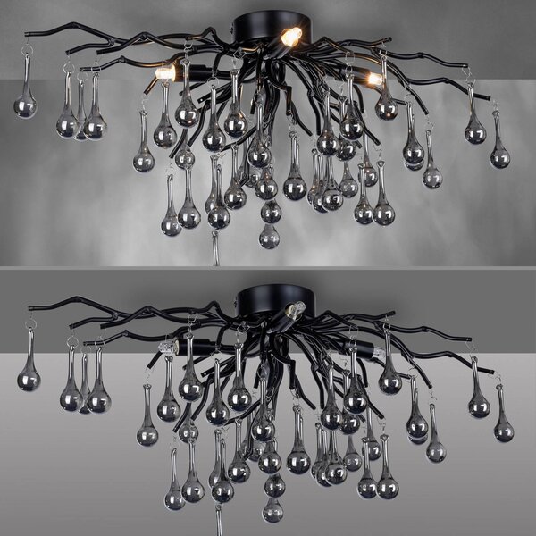 Paul Neuhaus Lampa sufitowa kryształowa Icicle, czarny, salon / jadalnia, aluminium