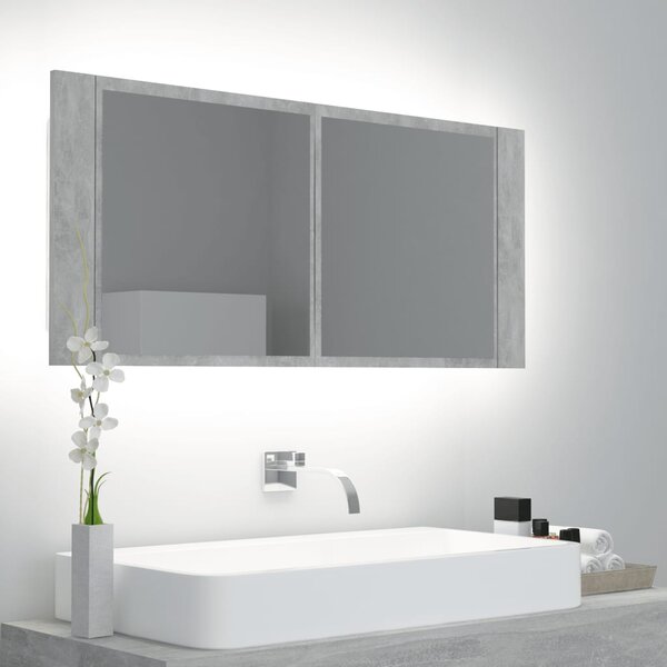 Szafka łazienkowa z lustrem i LED, szarość betonu, akryl